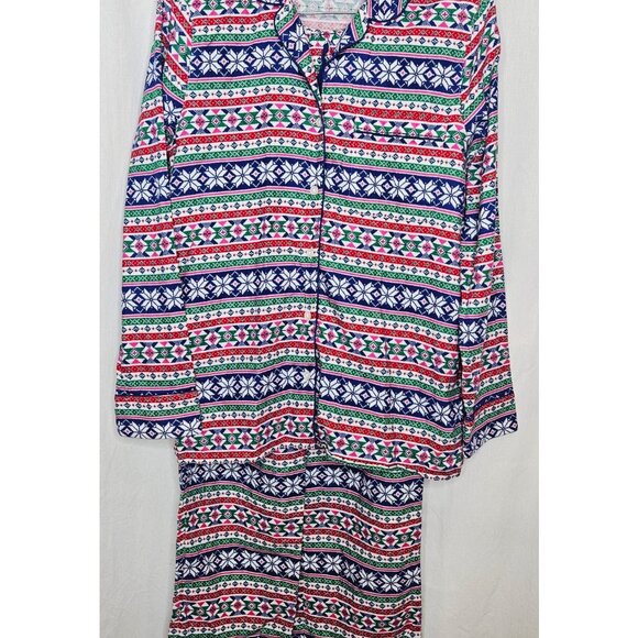 Lands' End Womens Holiday Fair Isle Pajama Set Long Sleeve Top Pants Medium Tall - Picture 1 of 12